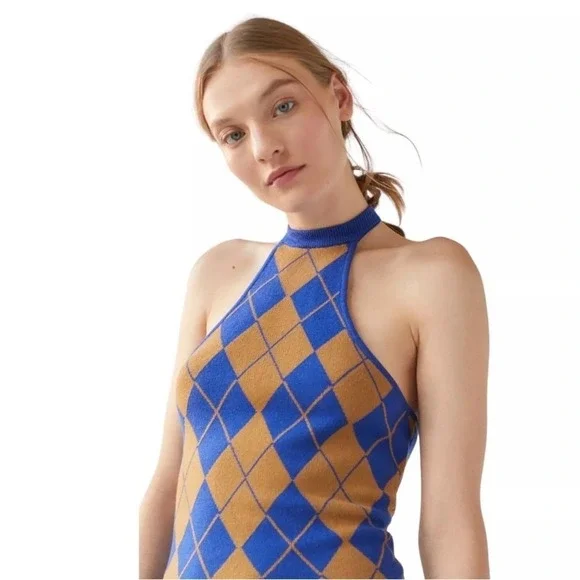 Urban Outfitters Argyle‎ Knit Sweater Mini Dress Size Medium NWT - Picture 5 of 14